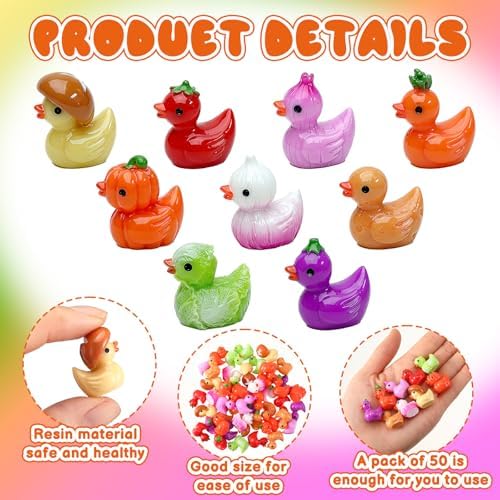 50 Pcs Vegetable Mini Resin Ducks Tiny Veggie Duck Figures Bulk