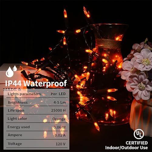 MULTI-SPARKING Orange LED Halloween Lights - 100 Count Orange Christmas String Lights for Tree, Party, Holiday, Indoor and Outdoor Halloween Decorations, 33 Feet Black Wire, UL Certified, Connectable