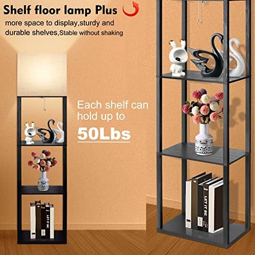 RUNTOP Plus Floor Lamp with Shelves, Shelf Lamp with 15W LED Bulb, 3 Colors, Memory Function, Wide Display Shelf for