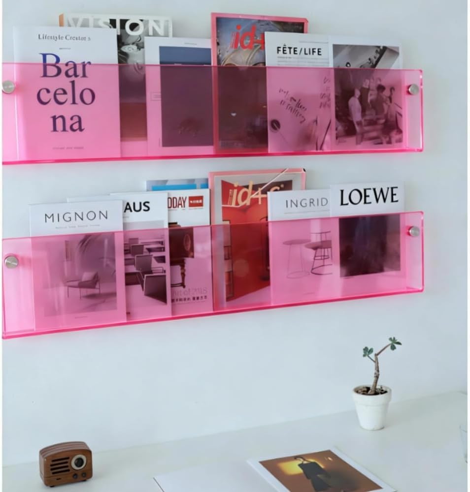 ROYALITA 2-Pack Acrylic Magazine Holder Brochure Holder, Pink 36 Inch | Record Magazine Rack, Fashion Floating