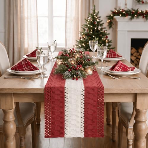 Artoid Mode Rose Red Farmhouse Woven Table Runner 12x90 Inch