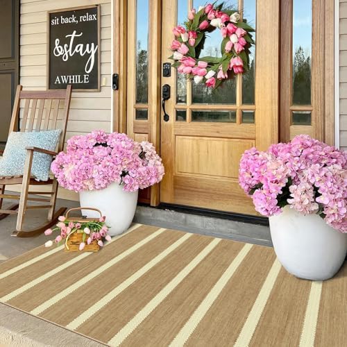Striped 3x5 Entry Rug, Washable Indoor Outdoor Mats for Front Door