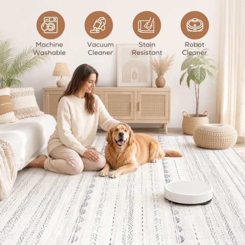 Nakagishi 9x13 Area Rugs Living Room: Washable Boho Large Neutral Soft Farmhouse Rug Stain Resistant Modern Moroccan