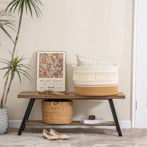 KAKAMAY Large Blanket Basket (20"x13"),Woven Baskets for storage Baby Laundry Hamper, Cotton Rope Blanket Basket for