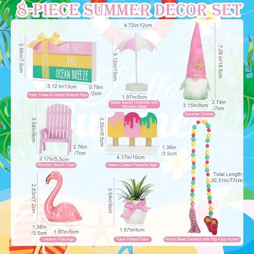 Summer Decorations for Home Indoor 8pcs Pastel Beach Tiered Tray Decor Set