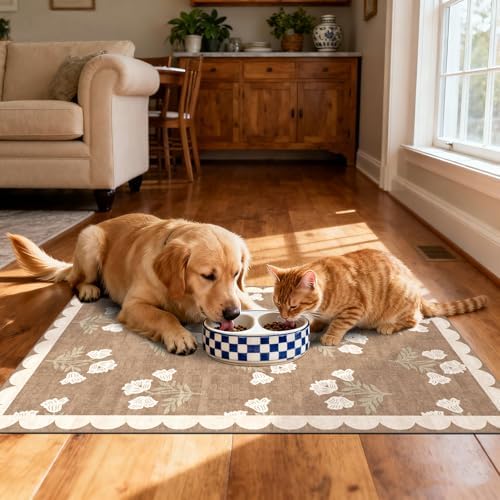 Front Door Mat Outside Entrance - 2x3 Floral Non-Slip Washable Doormat Indoor Outdoor Mat Tan Neutral Farmhouse