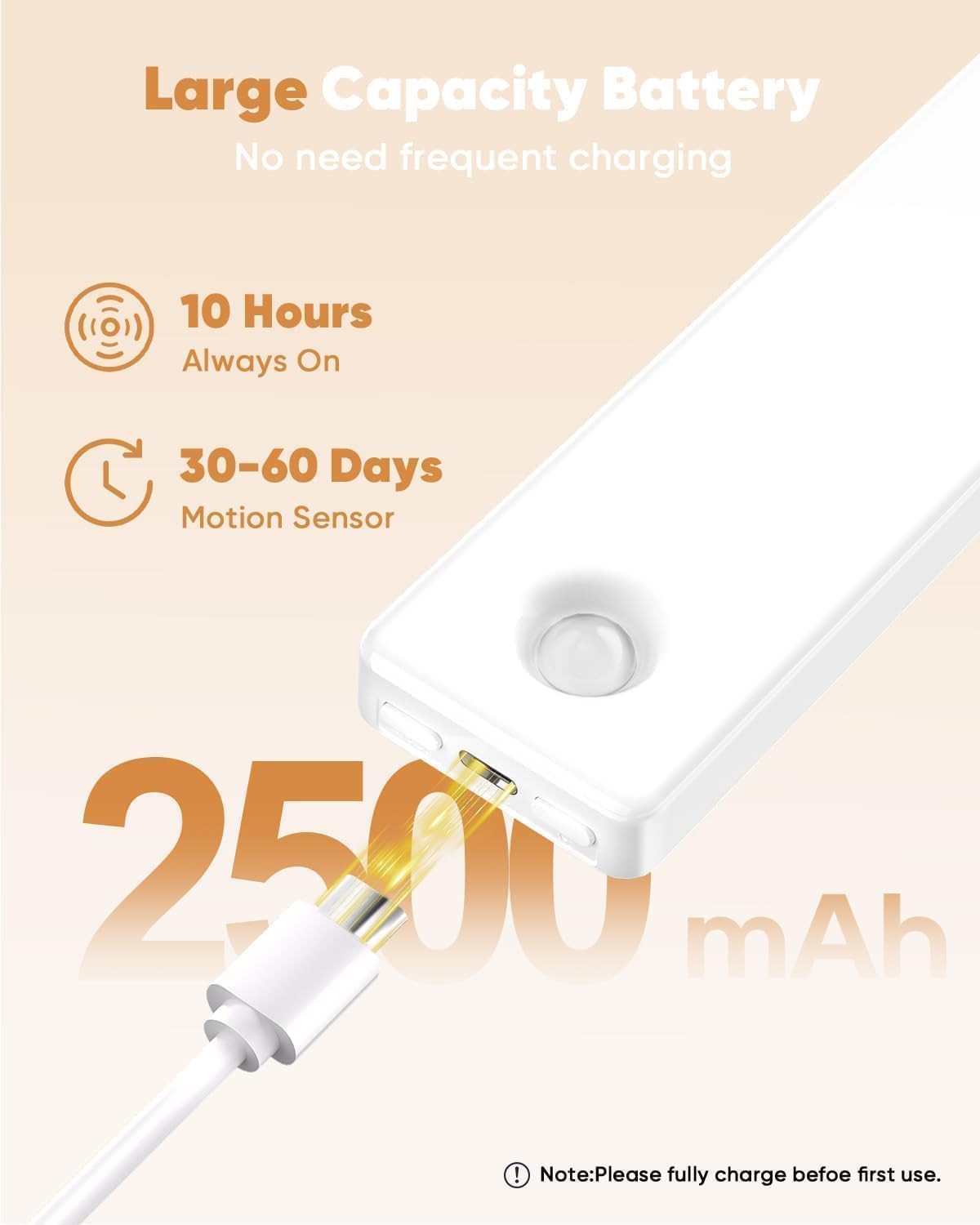 6 Pack 13inch Under Cabinet Lighting, 3 Color Temperatures Motion Sensor Light Indoor, USB Rechargeable Battery