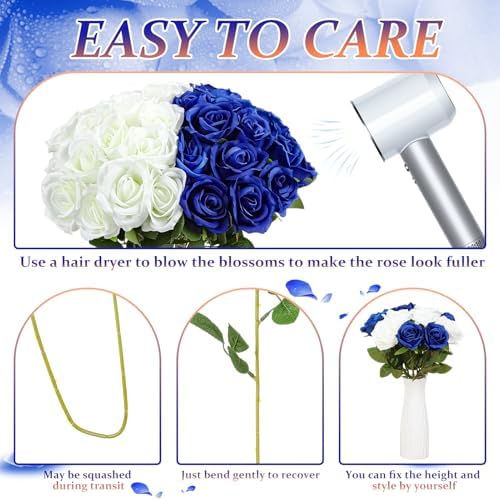 36 Pcs Silk Blue White Rose Bouquet Bridal Artificial Flowers