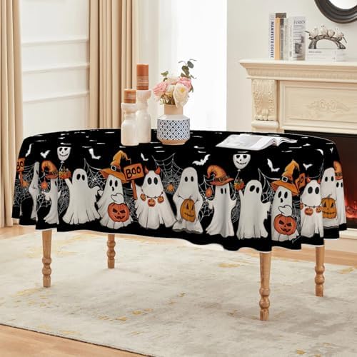 Horaldaily Halloween Tablecloth 60 x 84 Inch Oval Black Bat Ghost Spider