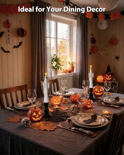 Homemory 6 Pcs Real Wax Ghost Flameless Taper Candles, 3D Wick Flickering Led Candlesticks 9.6 Inch Battery Operated with Remote & Timer, Spooky Halloween Gothic Indoor Decor