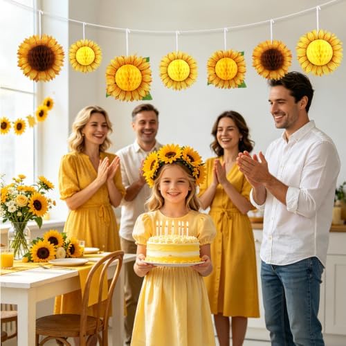 BOARDFEB 15Pcs 3D Paper Sunflower Honeycomb Hanging Decorations