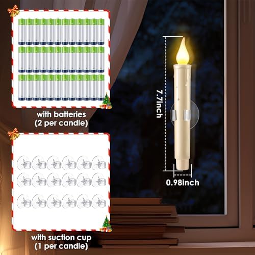 Enhon 18Pcs Dusk to Dawn Christmas Window Candles with Battery, Suction Cup