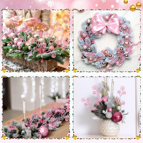 Ysleen 50 Pcs Glitter Tree Picks and Sprays Twigs Branches, Pink