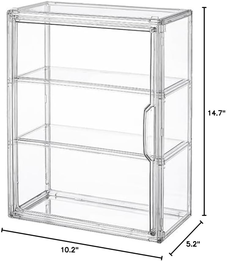 BOHOIDEE 3 Tiers Clear Display Case for Figures, Acrylic Storage Organizers Box with Magnetic Door, Wall-Mounted