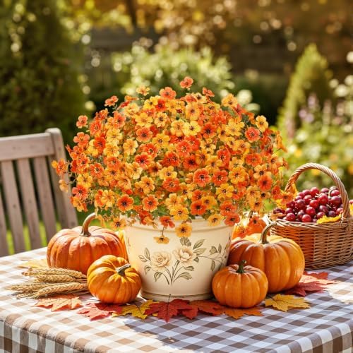 Alupssuc 24 Bundles Artificial Fall Flowers, UV Resistant Faux Mums Porch