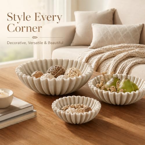 YMXYJM Decorative Bowl Set of 3, Fluted Resin Bowls for Home Decor, Beige