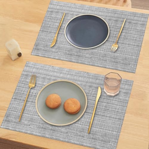 Niviy Grey Placemats Set of 4, 12x18 Inch Washable Easy to Clean Heat-Resistant Anti-Skid Grey Placemats for Holiday Party Kitchen Dining Room Decoration