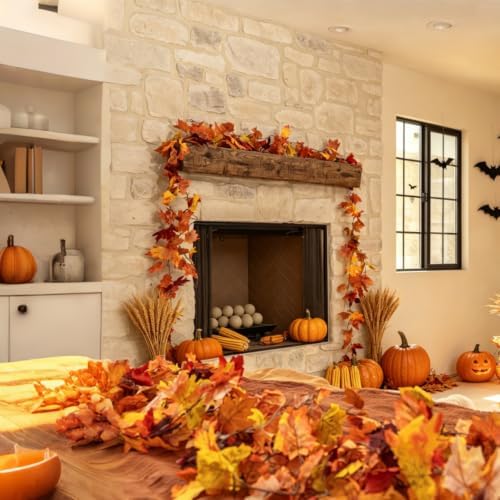 CQURE 2 Pack Fall Leaf Garland, Artificial Fall Vines Autumn Garland Fall Maple Leaves Thanksgiving Decor for Home Wedding Fireplace Christmas