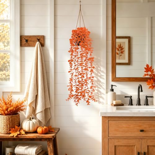 Der Rose 2Pcs Fake Fall Hanging Plants for Home Bathroom Wall Outdoor