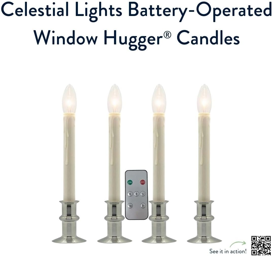 Celestial Lights Set of Four Battery Operated Remote Programmable Window Hugger Candle for Narrow Window Sills Daily