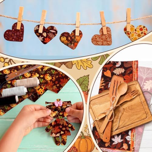 Tatuo 10 Pcs Fall Cotton Fabrics 19.7" Pumpkin Maple Thanksgiving