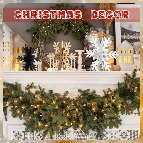 Bucherry 12 Pcs Wooden Snowflakes Table Decor,White, Gold, Black