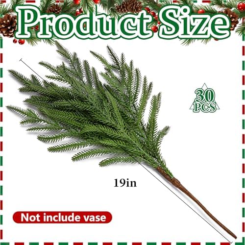 PURPLE STAR 1N 30 Pcs Christmas Norfolk Pine Branches, 19" Extra Length Fake Greenery Norfolk Pine Stems Sprigs, Artificial Xmas Branches Plants Pines Needles for DIY Craft Garland Home Garden Decor