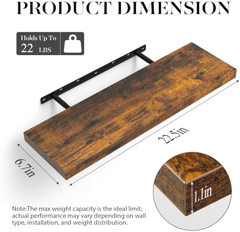 Floating Shelves / Rustic Brown - Americana Farmhouse Style / 22.5inches / Set of 2