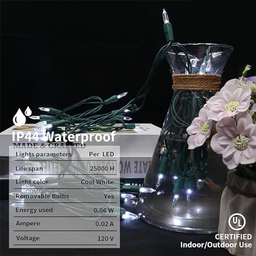 MULTI-SPARKING White LED Christmas Lights - 35 Count Cool White Christmas String Lights for Small Tree, Crafts, Holiday, Indoor/Outdoor Decorations, 11 Feet Green Wire, UL Certified, Connectable