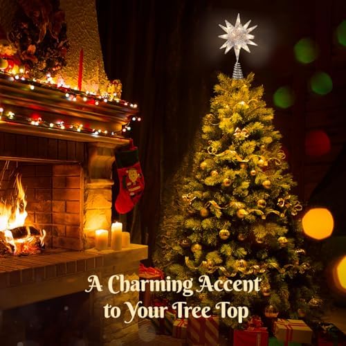 Luxspire Christmas Tree Topper, 11" Lighted 3D Starburst Tree Star, Silver