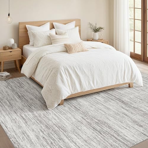 Nakagishi 9x12 Area Rugs Living Room: Washable Large Vintage Rug Neutral Non-Slip Soft Stain Resistant Indoor Carpet