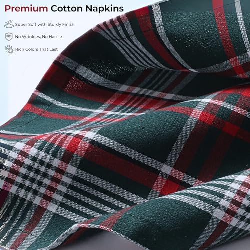 Ramanta Home Plaid Tartan Christmas Cloth Napkins Set of 4 - Green