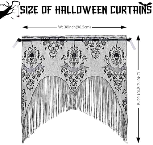 ZeeDix 2 Pcs Halloween Lace Curtains Black Skull Tassel Window Door Curtain
