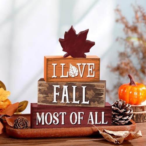 Yousoontic 4 Pcs Fall Maple Leaf Figurines Set, Rustic Farmhouse Decor