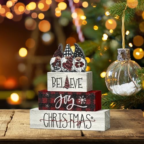 Smile Christmas Wooden Sign Tabletop Decor Gnome Believe Joy