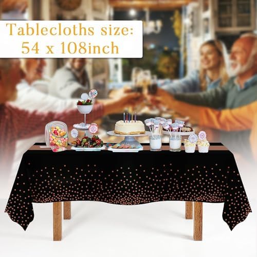 Childom 3 Pack Graduation Tablecloth,Graduation Decorations Class of 2026 Graduation Party Decorations,54"x108"Black Rose and Gold Plastic Table Cloth Disposable for Home,School,Birthday,Wedding,Party