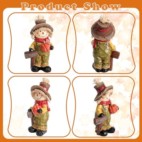 Fall Scarecrow Decor with Pumpkin Harvest Statue for Table Mantel