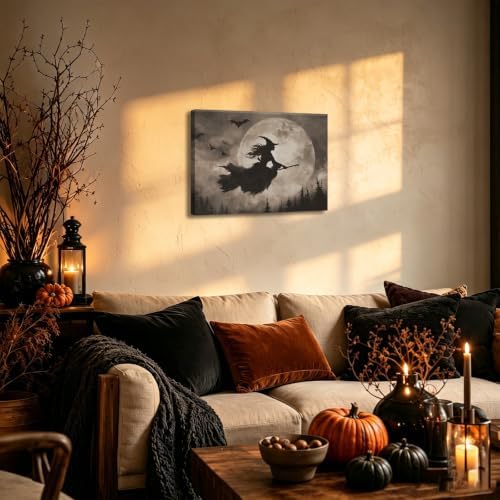 ILLBDR Halloween Flying Witch Canvas Wall Art 16x24 inch