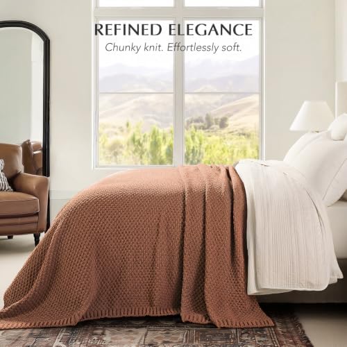 EVERGRACEHOME Chunky Chenille Knit Throw Blanket, 90 x 90, Terracotta Clay