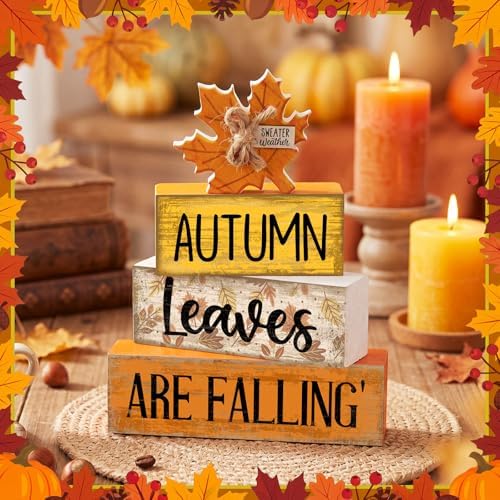 Lineshading 4 Pcs Fall Table Decorations Wooden Autumn Maple Leaf Decor