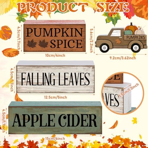 Lineshading 4 Pcs Fall Table Decoration for Home Fall Truck Decor