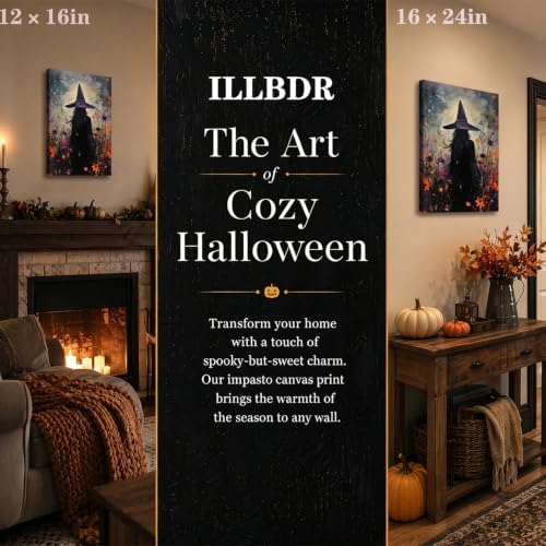 ILLBDR Halloween Witch with Flowers Canvas Wall Art 12x16 inch