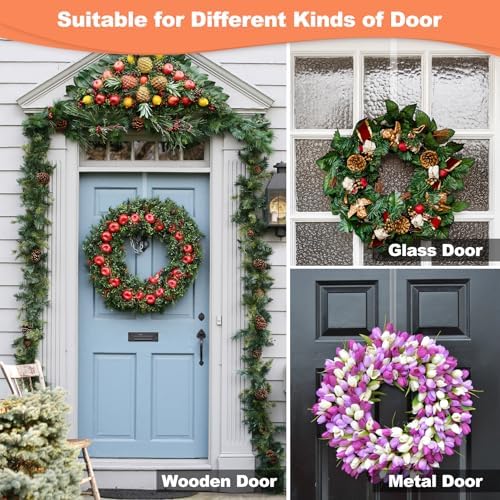 12" Clear Wreath Hangers for Front Door, 2 Pack Over Door Hooks Non-Scratch