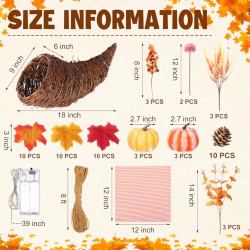 Yookeer 67 Pcs Cornucopia Basket Bountiful Fall Table Centerpiece Decor