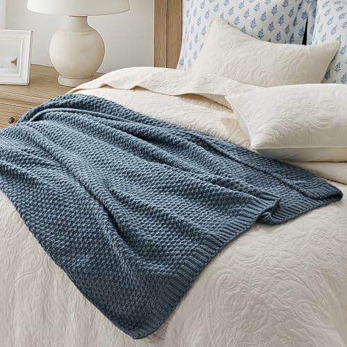 EVERGRACEHOME Chunky Chenille Knit Throw Blanket, 60 x 80, Stormy Blue