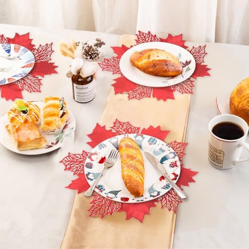 Christmas Placemats Set of 8,Red Flower Placemat Round Vinyl Table Mats for Kitchen Dinning Holiday Home Decoration