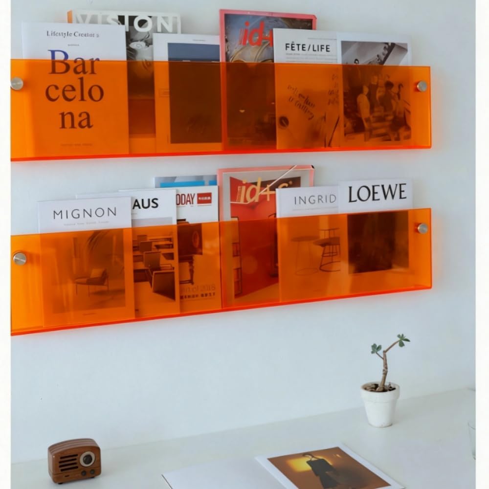 ROYALITA 2-Pack Acrylic Magazine Holder Brochure Holder, Orange 36 Inch | Record Magazine Rack, Fashion Floating