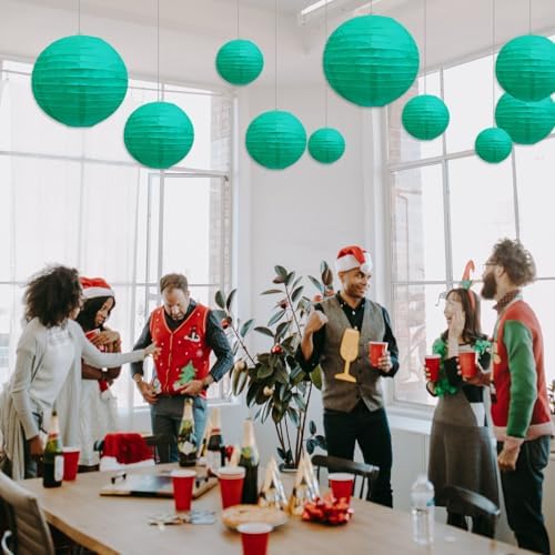 20Pcs Blue Green Paper Lanterns for Parties, 4” 6” 8” 10” 12” Chinese Asian Hanging Round Paper Lanterns for Birthday Wedding Halloween Christmas Home Decor Party Decor