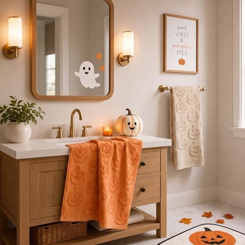 Remagr 3 Pcs Halloween Hand Towels Set for Bathroom Spooky Pumpkin Decor