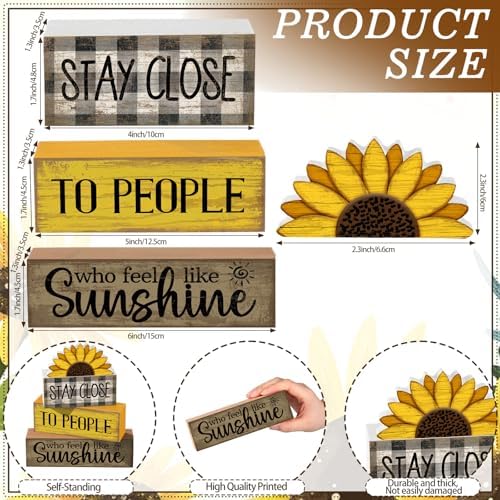 Lineshading 4 Pcs Sunflower Wooden Block Signs Farmhouse Tabletop Decor